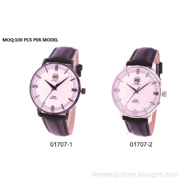 Slim 6.9mm Stainless Steel Quartz Watch with Leather Band